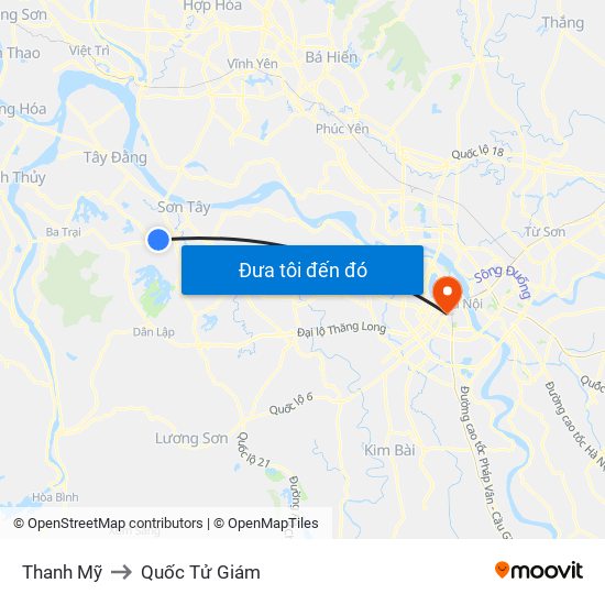 Thanh Mỹ to Quốc Tử Giám map