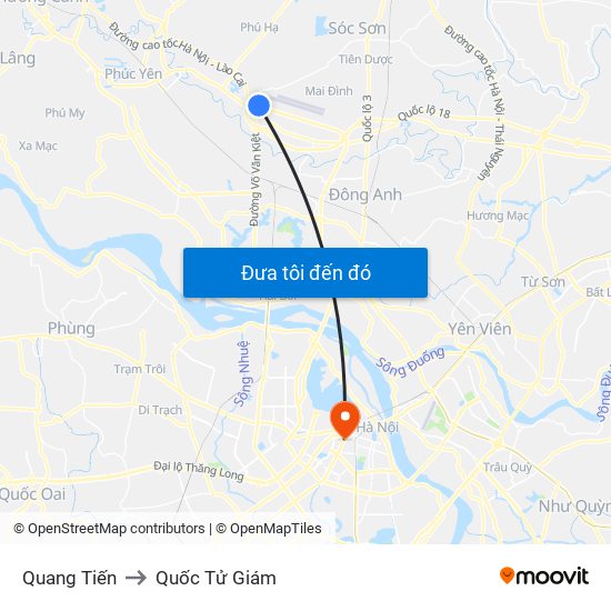 Quang Tiến to Quốc Tử Giám map