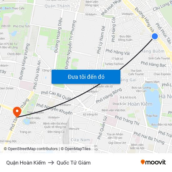 Quận Hoàn Kiếm to Quốc Tử Giám map