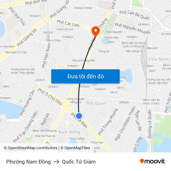 Phường Nam Đồng to Quốc Tử Giám map