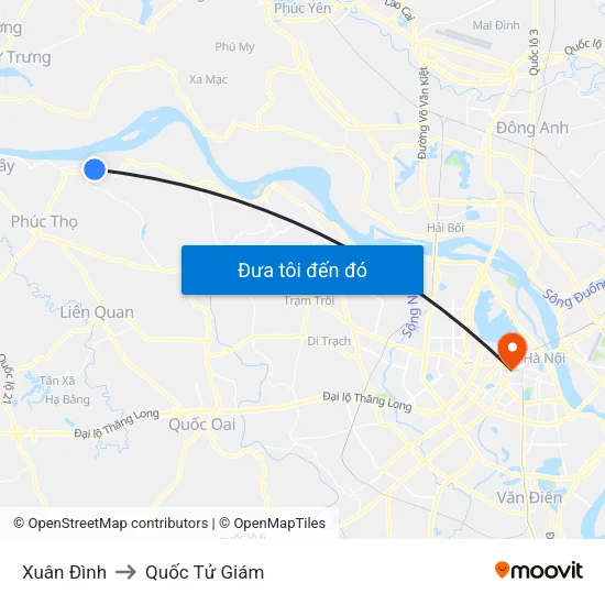 Xuân Đình to Quốc Tử Giám map