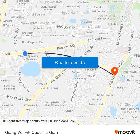 Giảng Võ to Quốc Tử Giám map