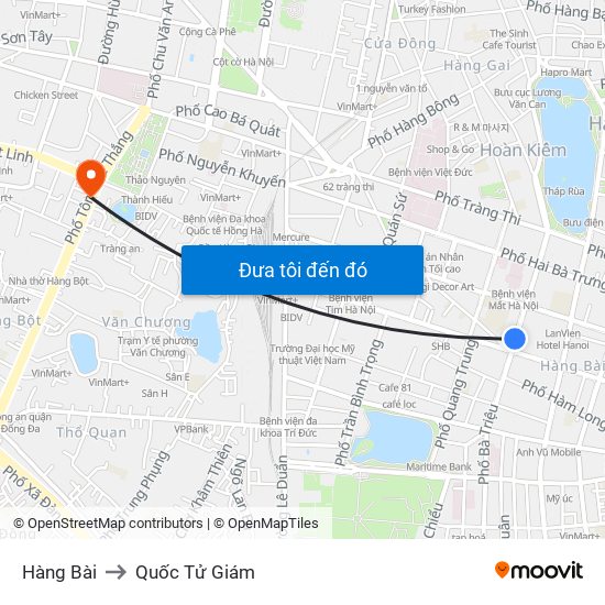 Hàng Bài to Quốc Tử Giám map