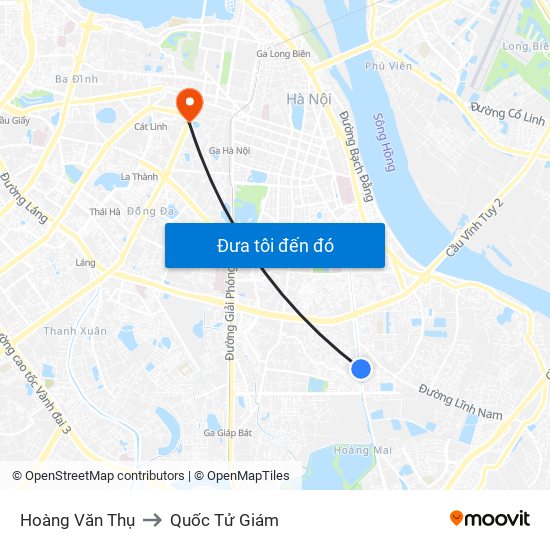 Hoàng Văn Thụ to Quốc Tử Giám map