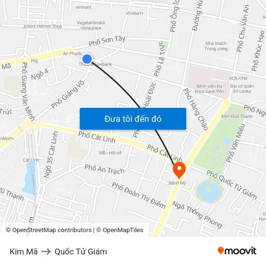 Kim Mã to Quốc Tử Giám map