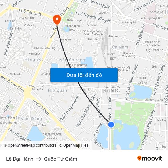 Lê Đại Hành to Quốc Tử Giám map