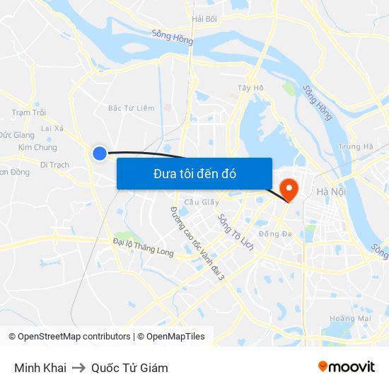 Minh Khai to Quốc Tử Giám map