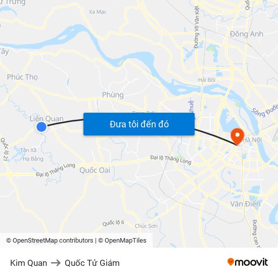 Kim Quan to Quốc Tử Giám map