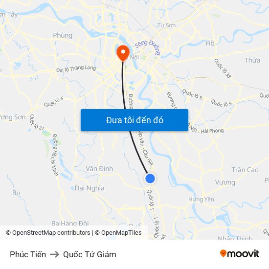 Phúc Tiến to Quốc Tử Giám map