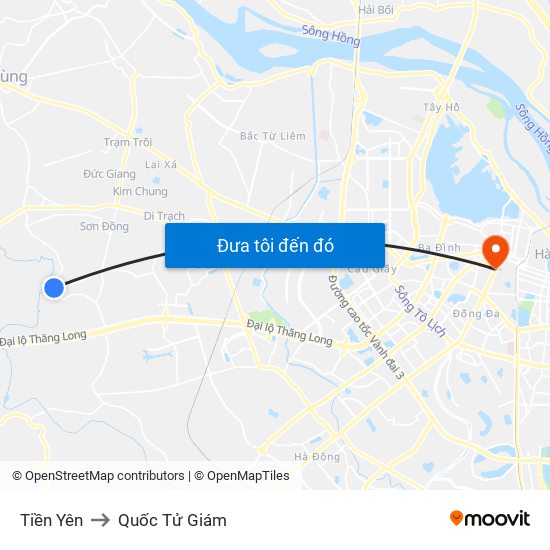 Tiền Yên to Quốc Tử Giám map