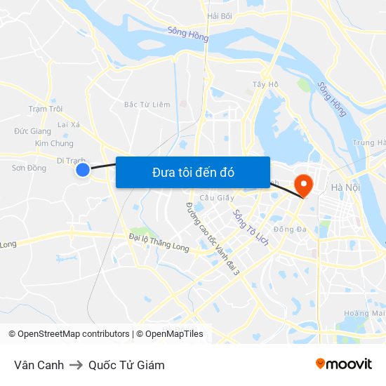 Vân Canh to Quốc Tử Giám map