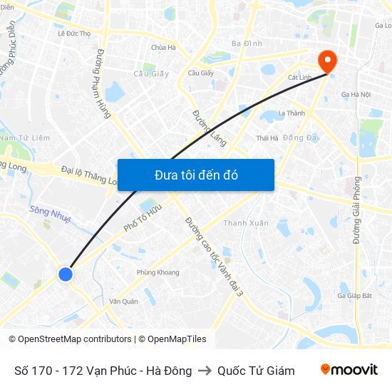 Số 170 - 172 Vạn Phúc - Hà Đông to Quốc Tử Giám map