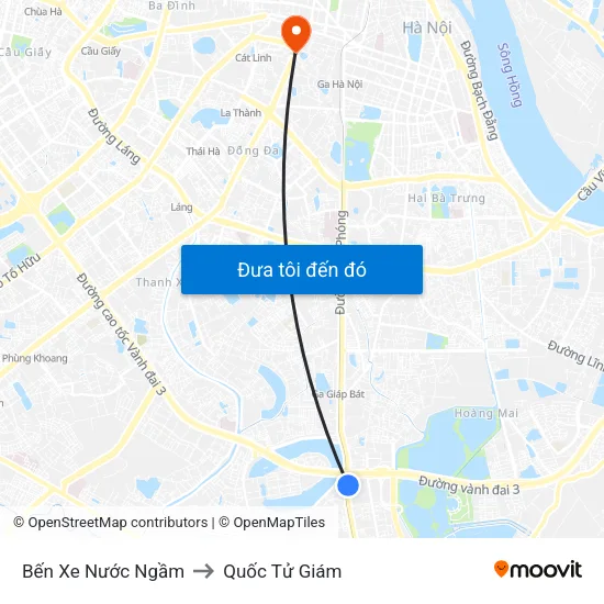 Bến Xe Nước Ngầm to Quốc Tử Giám map