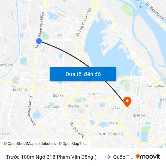 Trước 100m Ngõ 218 Phạm Văn Đồng (Đối Diện Công Viên Hòa Bình) to Quốc Tử Giám map