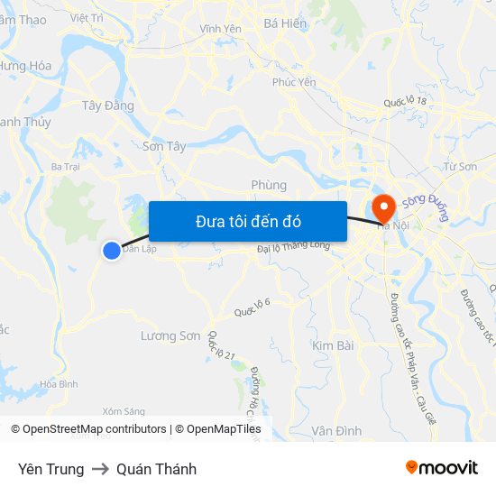 Yên Trung to Quán Thánh map