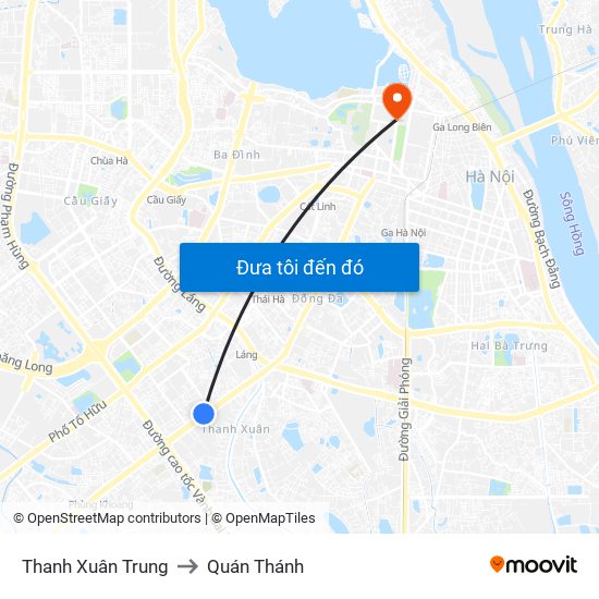 Thanh Xuân Trung to Quán Thánh map