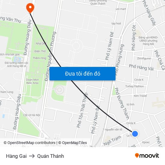 Hàng Gai to Quán Thánh map