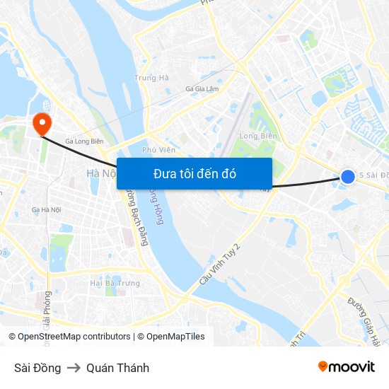 Sài Đồng to Quán Thánh map
