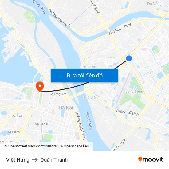 Việt Hưng to Quán Thánh map