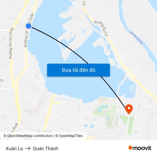 Xuân La to Quán Thánh map