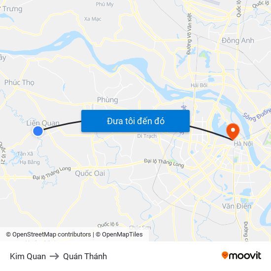 Kim Quan to Quán Thánh map