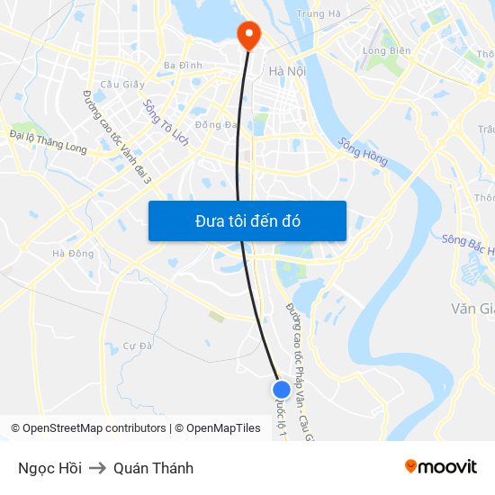 Ngọc Hồi to Quán Thánh map