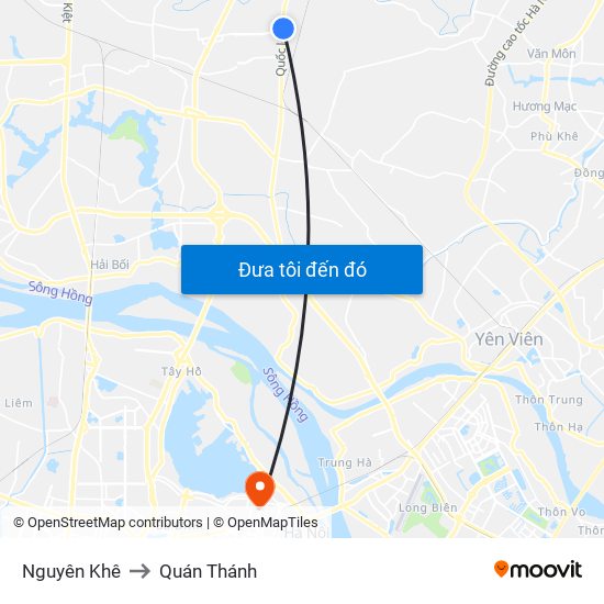 Nguyên Khê to Quán Thánh map