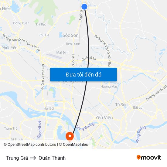 Trung Giã to Quán Thánh map