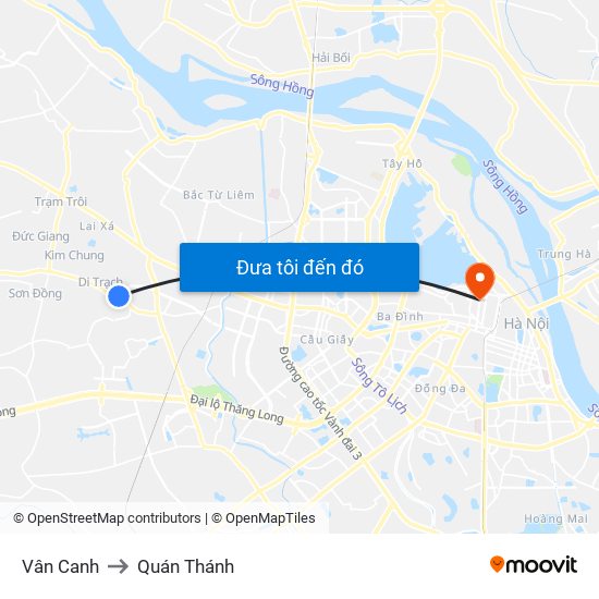 Vân Canh to Quán Thánh map