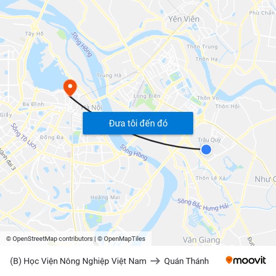 (B) Học Viện Nông Nghiệp Việt Nam to Quán Thánh map