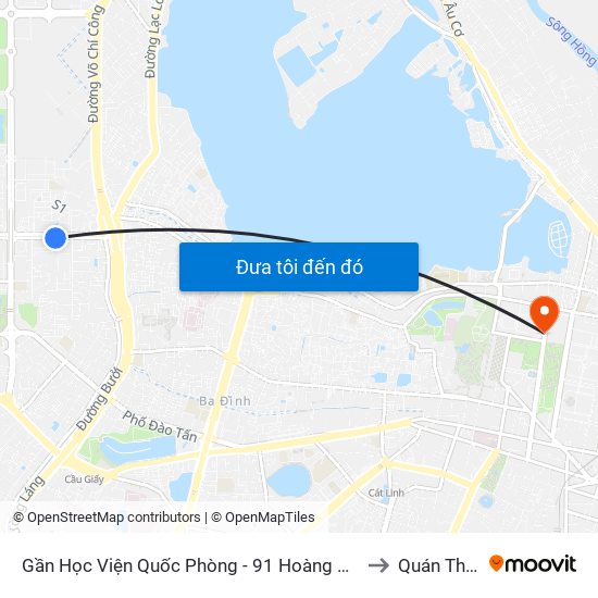 Gần Học Viện Quốc Phòng - 91 Hoàng Quốc Việt to Quán Thánh map