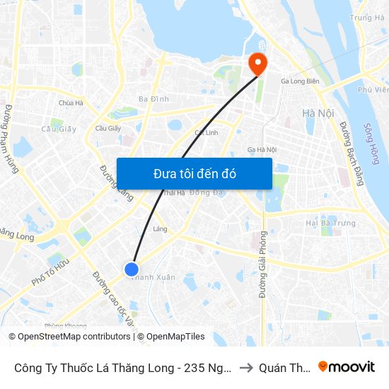 Công Ty Thuốc Lá Thăng Long - 235 Nguyễn Trãi to Quán Thánh map