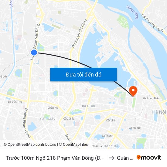 Trước 100m Ngõ 218 Phạm Văn Đồng (Đối Diện Công Viên Hòa Bình) to Quán Thánh map