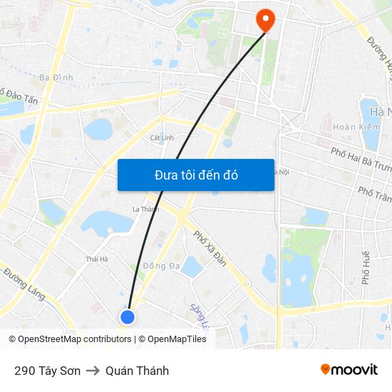 290 Tây Sơn to Quán Thánh map