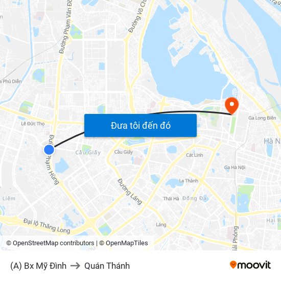 (A) Bx Mỹ Đình to Quán Thánh map