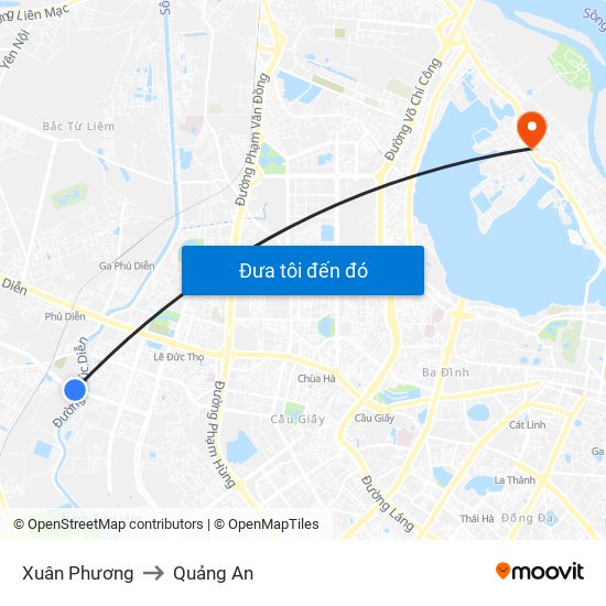 Xuân Phương to Quảng An map