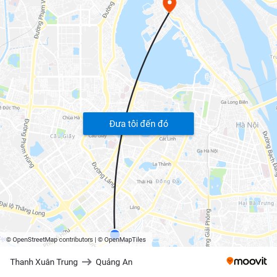 Thanh Xuân Trung to Quảng An map