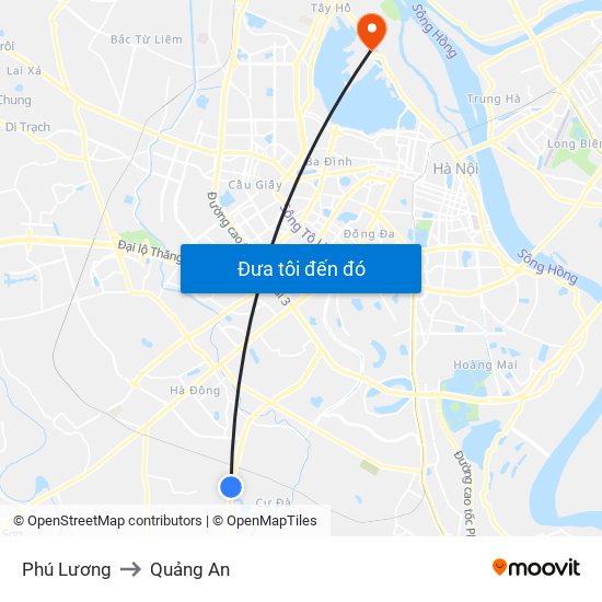 Phú Lương to Quảng An map