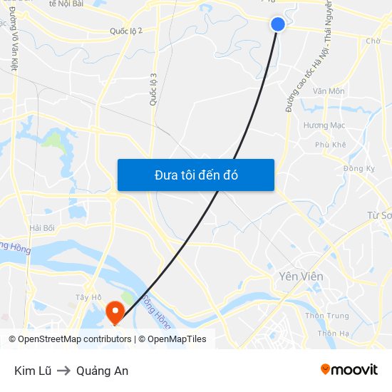 Kim Lũ to Quảng An map