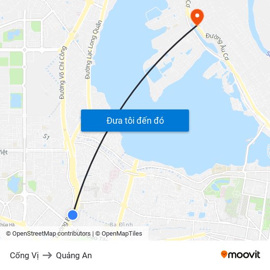 Cống Vị to Quảng An map