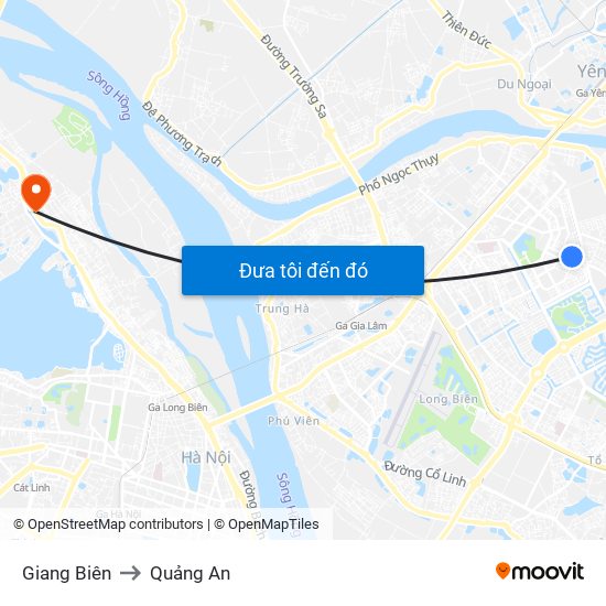 Giang Biên to Quảng An map