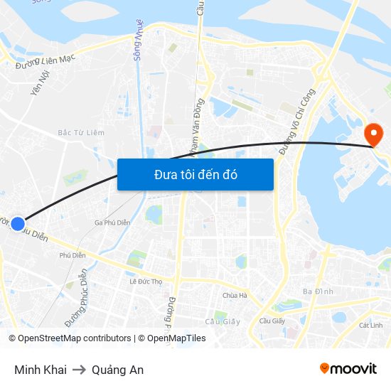 Minh Khai to Quảng An map