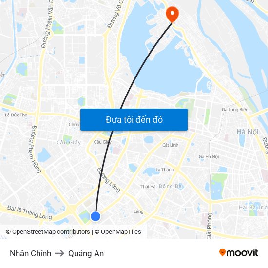 Nhân Chính to Quảng An map