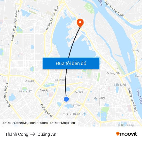 Thành Công to Quảng An map