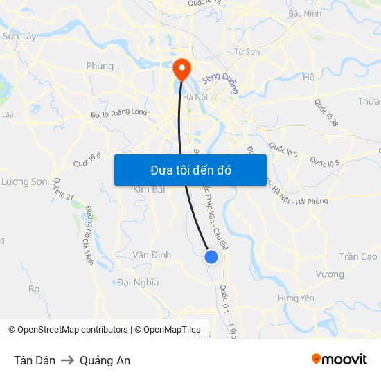 Tân Dân to Quảng An map