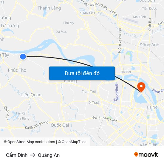 Cẩm Đình to Quảng An map