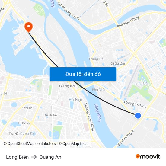 Long Biên to Quảng An map