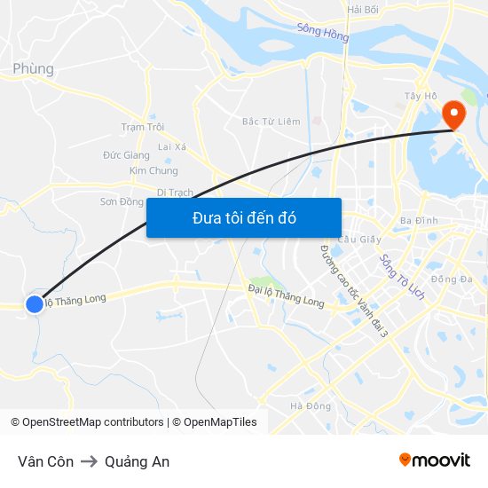 Vân Côn to Quảng An map