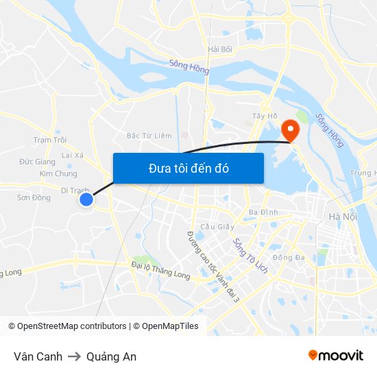 Vân Canh to Quảng An map