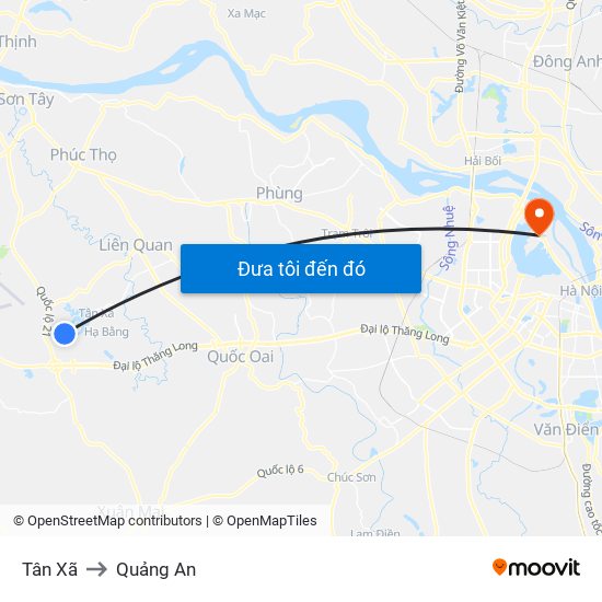 Tân Xã to Quảng An map